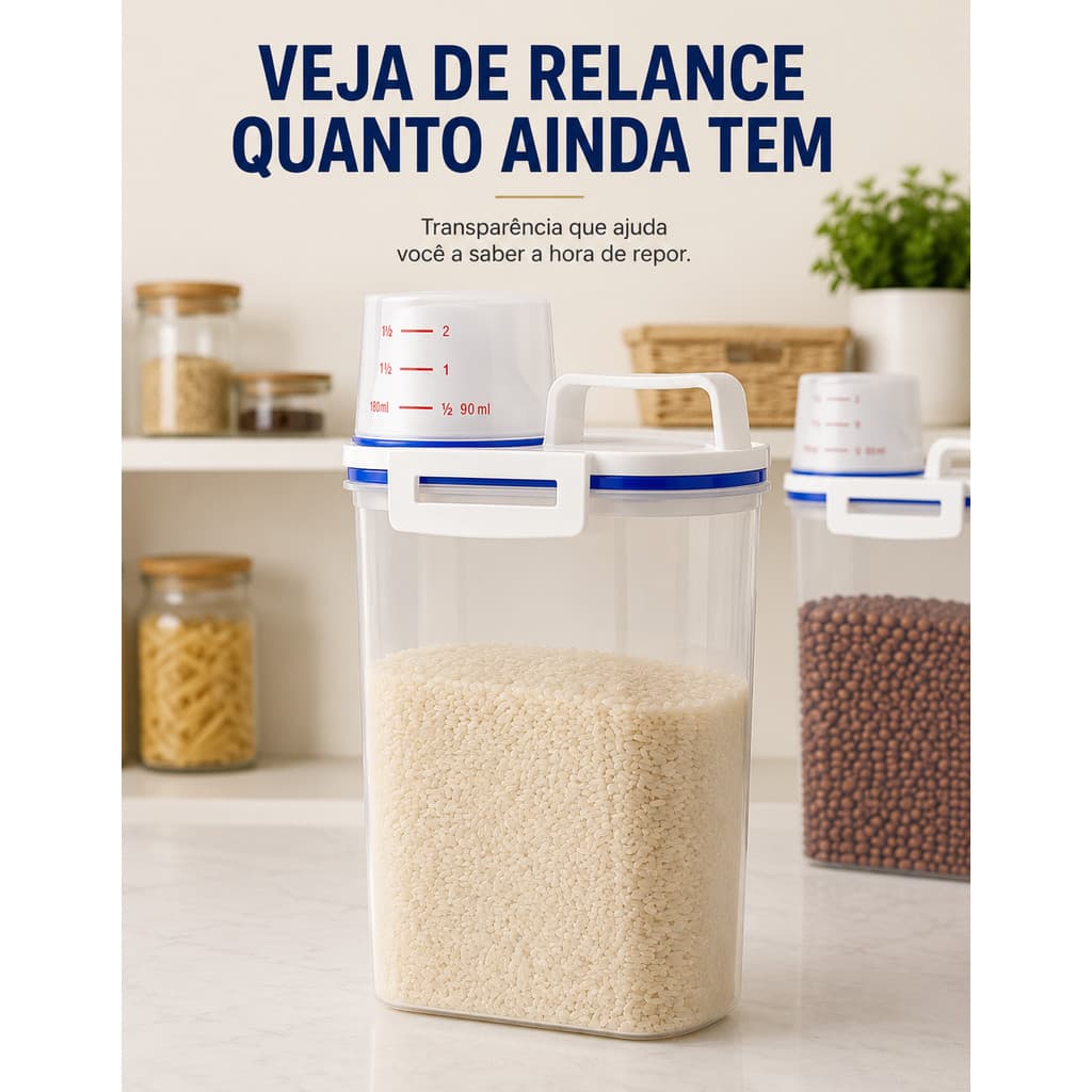 Kit 2 Potes Herméticos 2L Dispenser com Medidor Organizador de Mantimentos Cereais e Sabão em Pó