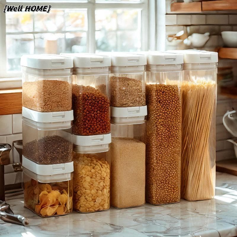 [Bem HOME] Frasco Selado De Plástico Transparente À Prova De Vazamentos Umidade Organizador De Cozinha Caixa De Armazena