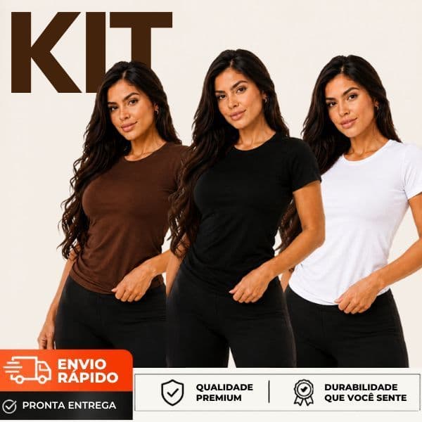 Kit 3 Camisetas Básica Feminina Manga Curta Forro Duplo Academia Dia a dia em Suplex Premium Não Transparente