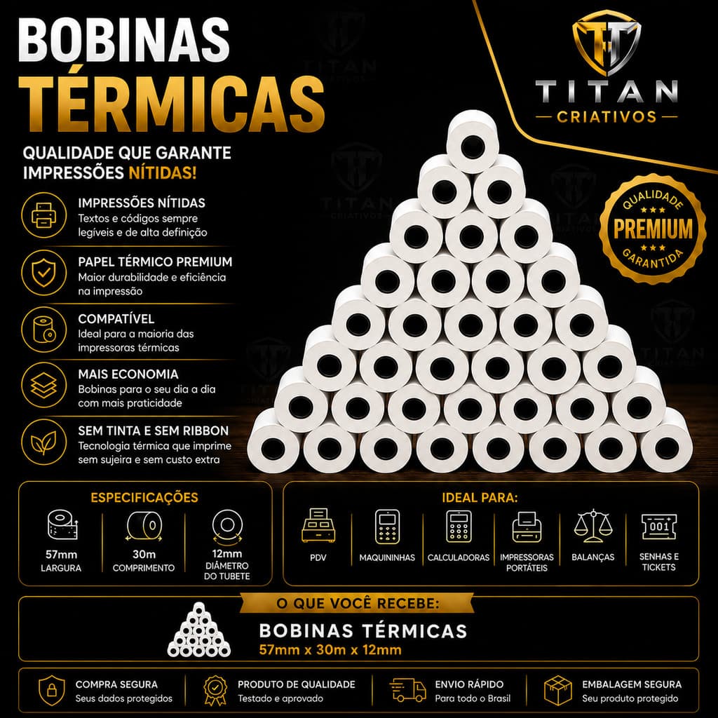 Kit Rolos Bobina Térmica 57x30 Impressora Térmica 57mm