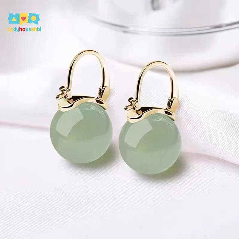 LAHG > Estilo Antigo Jade Grânulo Brincos Suave Moda Temperamento Orelha Bule Para Mulheres Meninas Retro Jóias Acessóri
