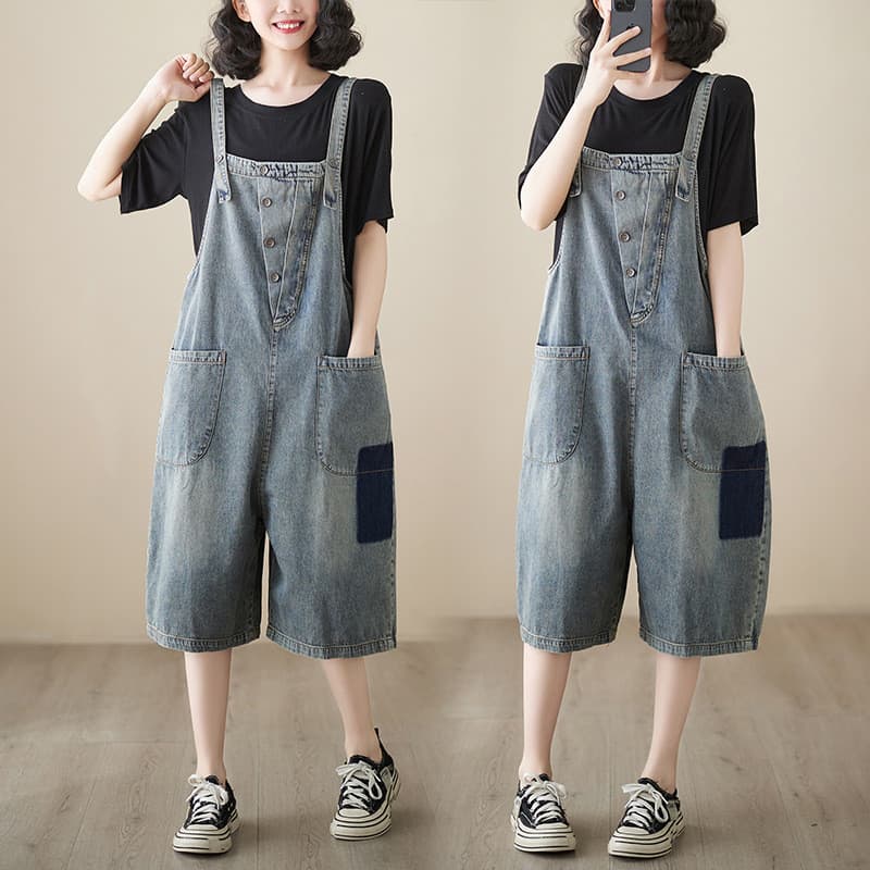 Real Shot Ready Stock Literário Plus Size Irmã Gorda Solta Slimmer Look Strap Denim 5 pontos