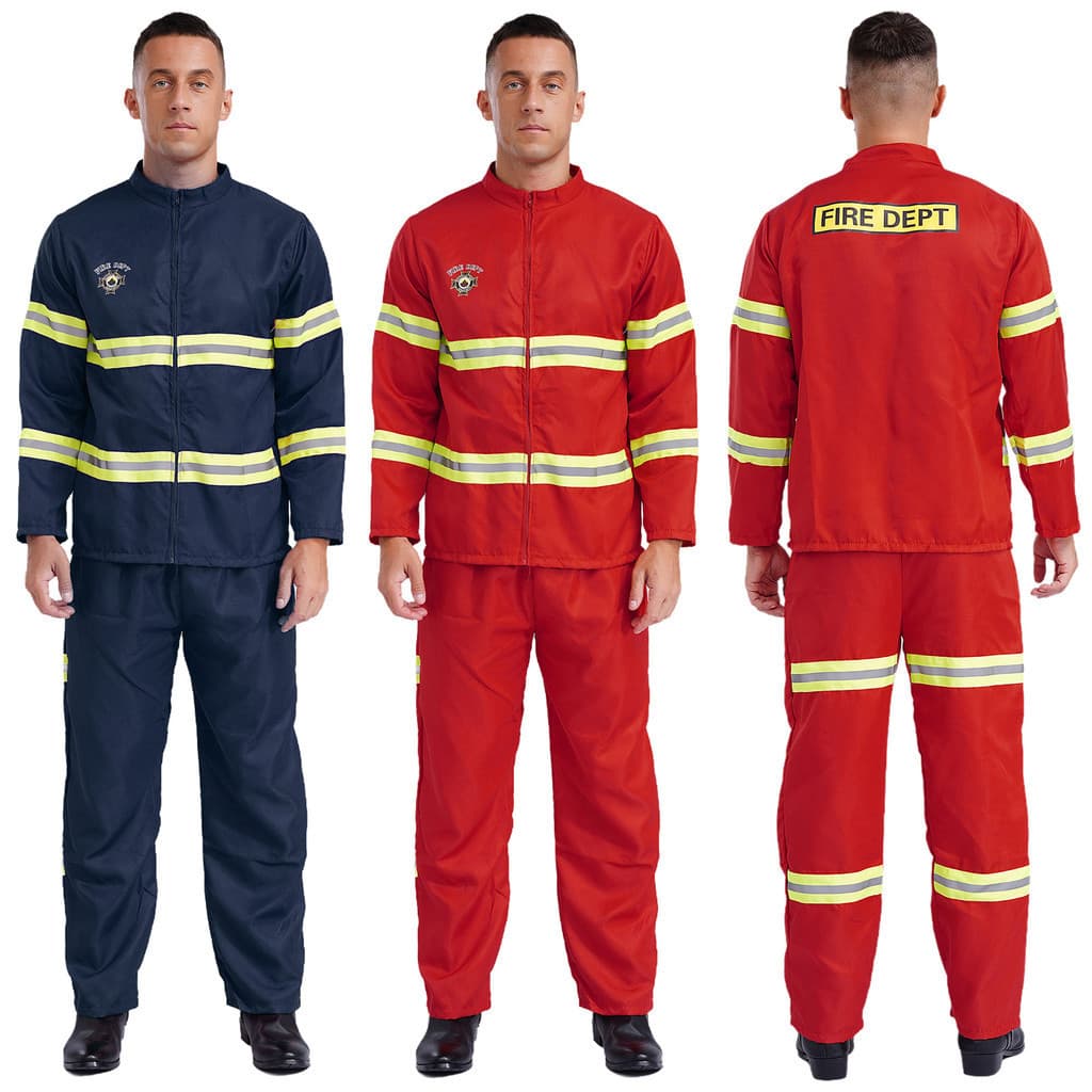 Fantasia de Bombeiro Masculina inhzoy, Conjunto de 4 Peças, Capacete de Plástico, Jaqueta de Manga Longa, Calças e Cinto