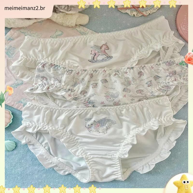Japonês bonito menina leite seda cintura baixa roupa interior gato doce sonhador fungo borda estudante Briefs feminino p