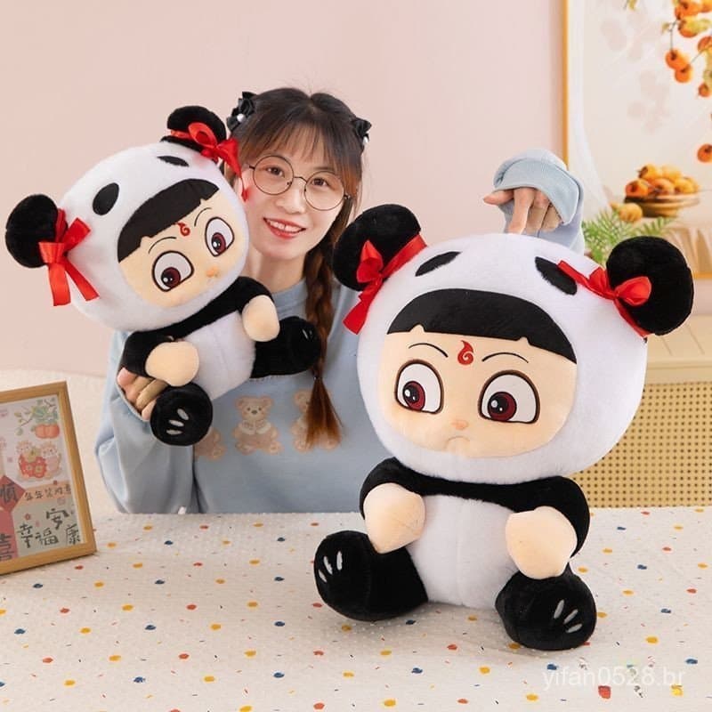 Nezha's Demon Child Haunted Sea Panda Boneca de brinquedo de pelúcia fofa infantil da moda nacional