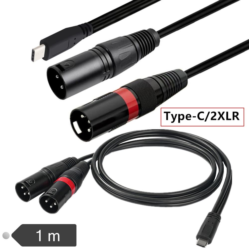 Cabo de áudio tipo C para 2 XLR de 1 metro | Chip DAC integrado | Cabo adaptador de áudio USB-C para XLR duplo | Mixer d