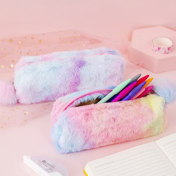 | 【pencil case】 | ✷Versão coreana criativo caso de lápis cor gradiente bonito menina pelúcia octogonal lápis caso menina