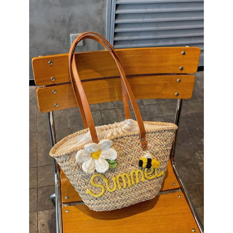Bolsa de palha estilo férias francesas feminina 2026 verão férias cesta de vegetais bolsa de ombro de grande capacidade