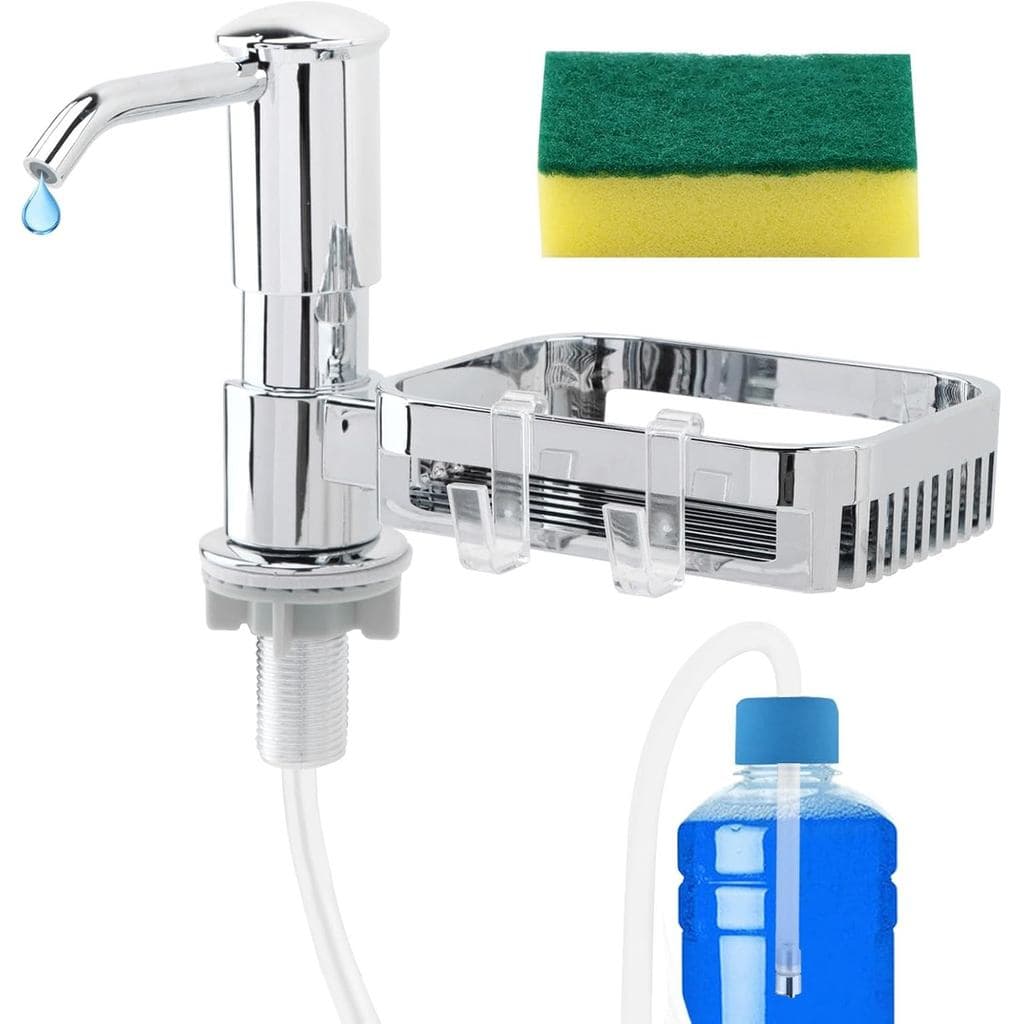 Dispensador de Sabão para Pia de Cozinha com Suporte para Esponja, Dispensador de Sabão para Pia Embutida com Kit de Tub