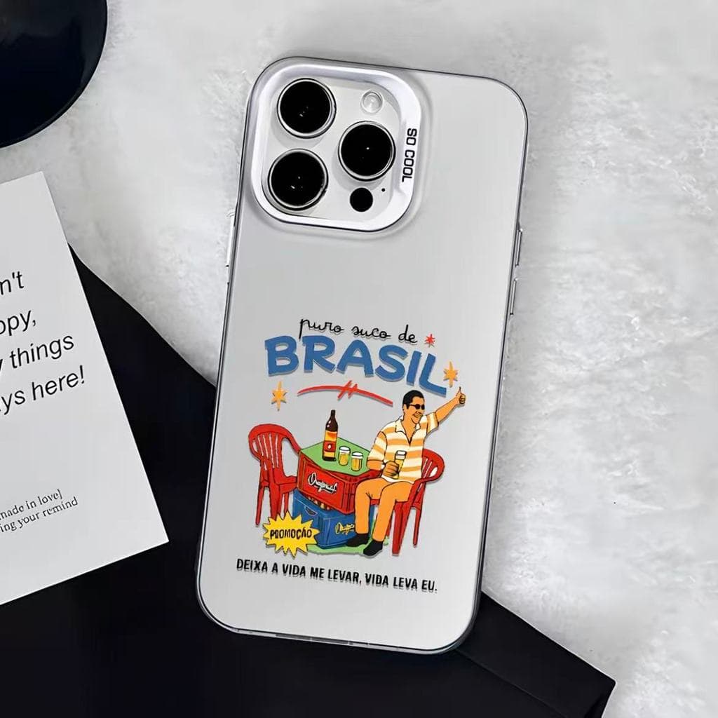 Capinha para iPhone 17/16/15/14/13/12 Pro Max Capinha fosca personagem retrô brasil anti-impressão capa total