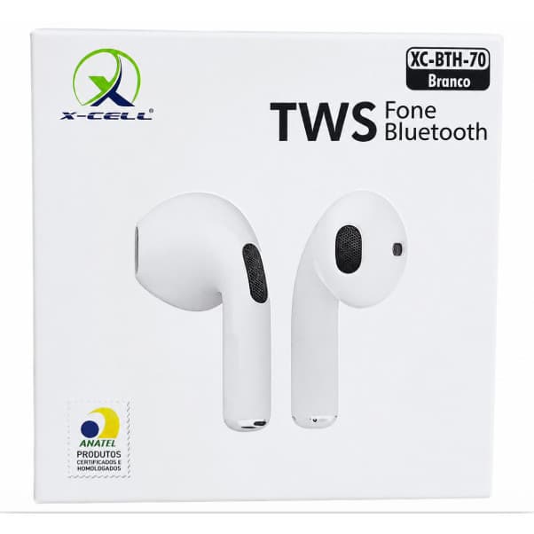Fone de Ouvido Bluetooth TWS X-Cell XC-BTH-70 Sem Fio com Microfone para Android e iPhone