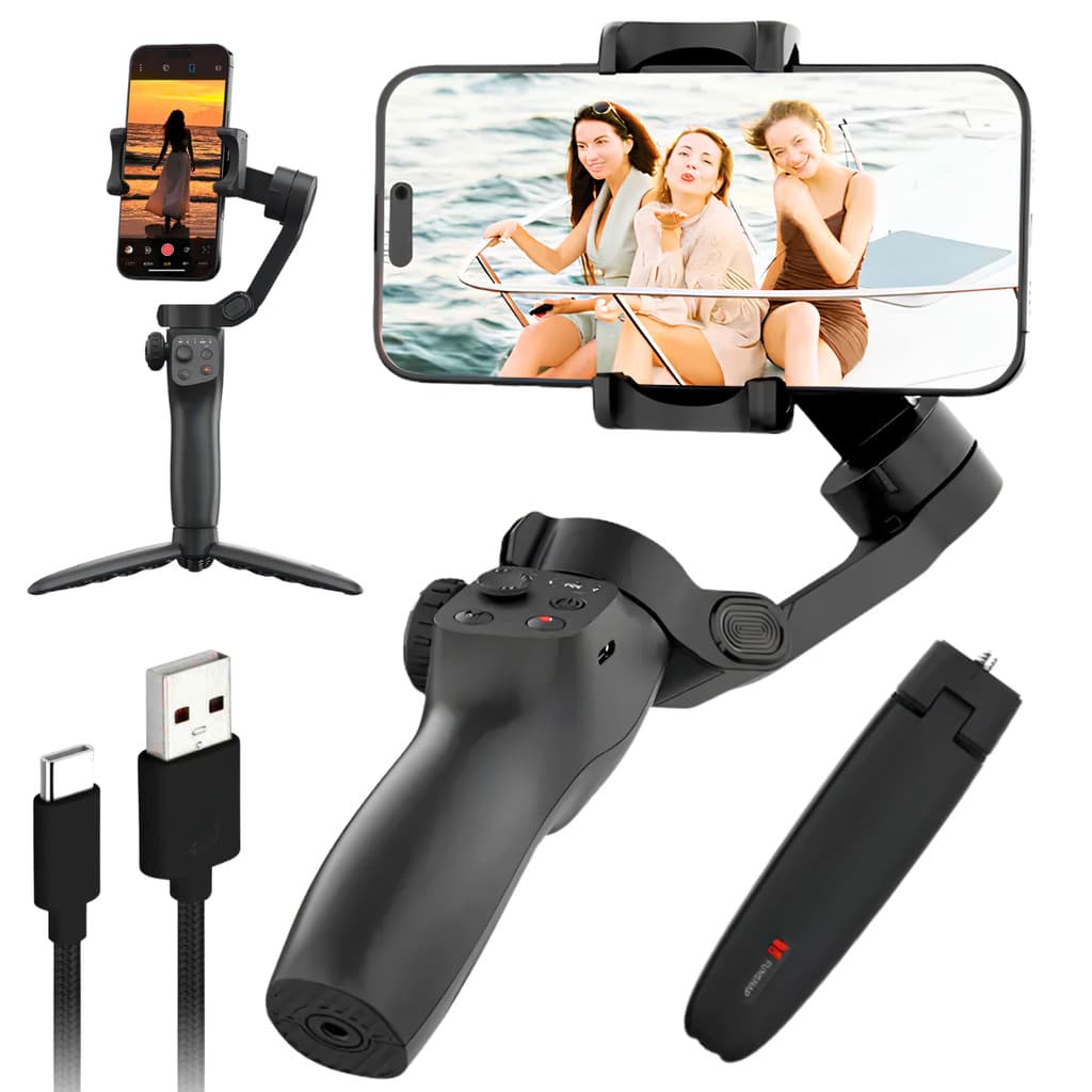 Estabilizador Gimbal 3 Eixos Celular Portátil Anti-Tremor Rotação 360° Tik Tok Vlog Youtube reels
