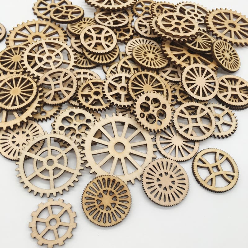 50 Peças Artesanato De Madeira 2.5-5cm Formato De Engrenagem De chip Mista Quarto Sala De Estar Parede diy Decorativa