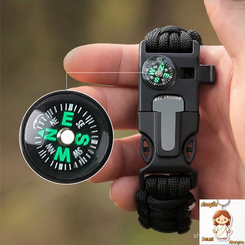 kit 2 Pulseira Multiuso Sobrevivência paracord Camping 5 em 1