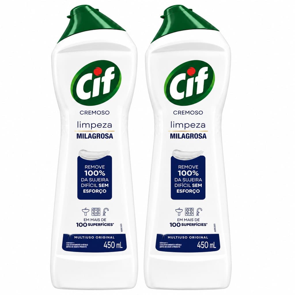 Kit 2x CIF Cremoso Limpeza Profunda Original 450ml Limpador Multiuso Remove Gordura e Sujeiras Difíceis
