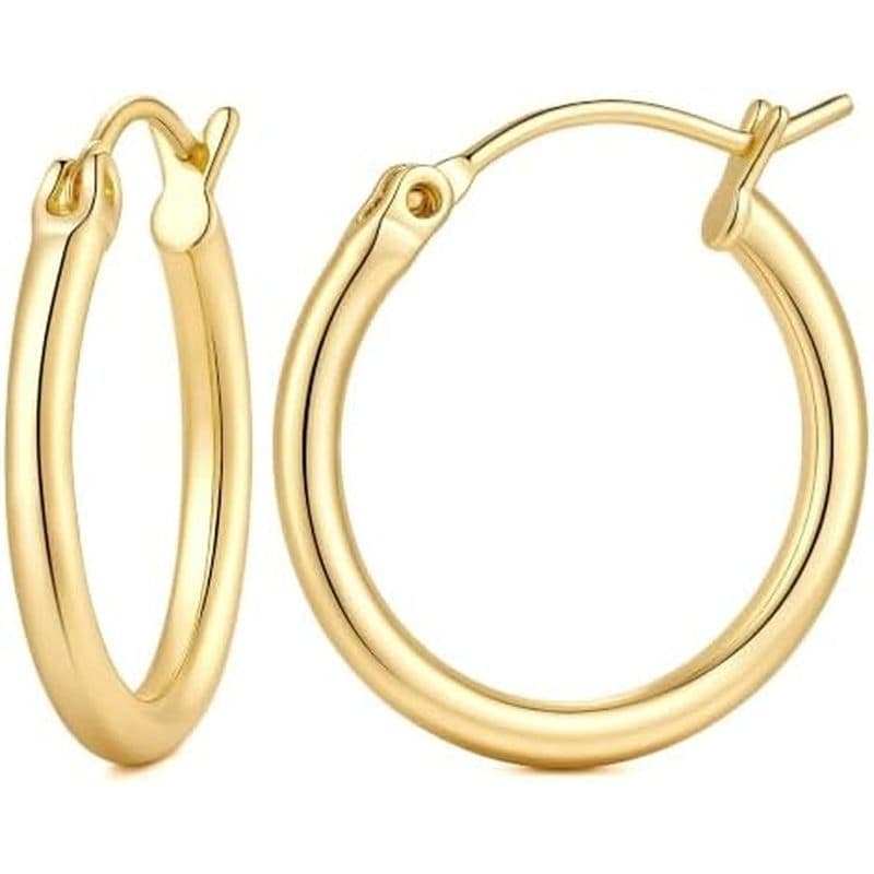 Brincos De Argola De Ouro 14K Para Mulheres Tubo Redondo Leve Brinco Pequeno Huggie