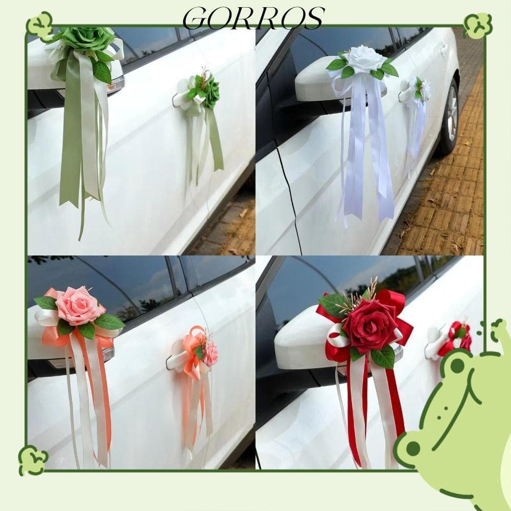 GORROS Espelho Retrovisor Decoração Floral , Flores Artificiais De Carro De Casamento Com Laço , Rosas De Maçaneta De Po
