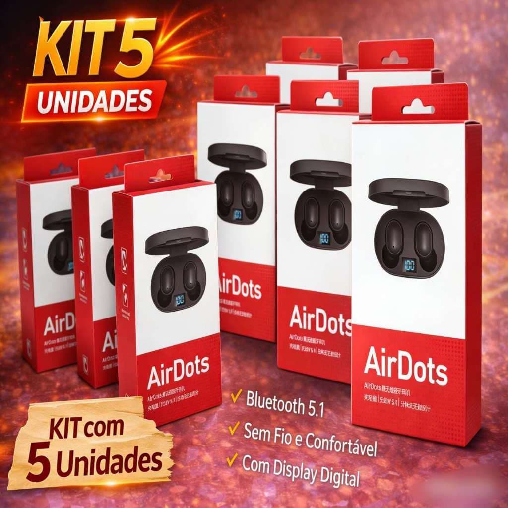 Kit com 5/10 Fones de Ouvido Bluetooth E6S AirDots para Atacado  Cancelamento de Ruído para Revenda