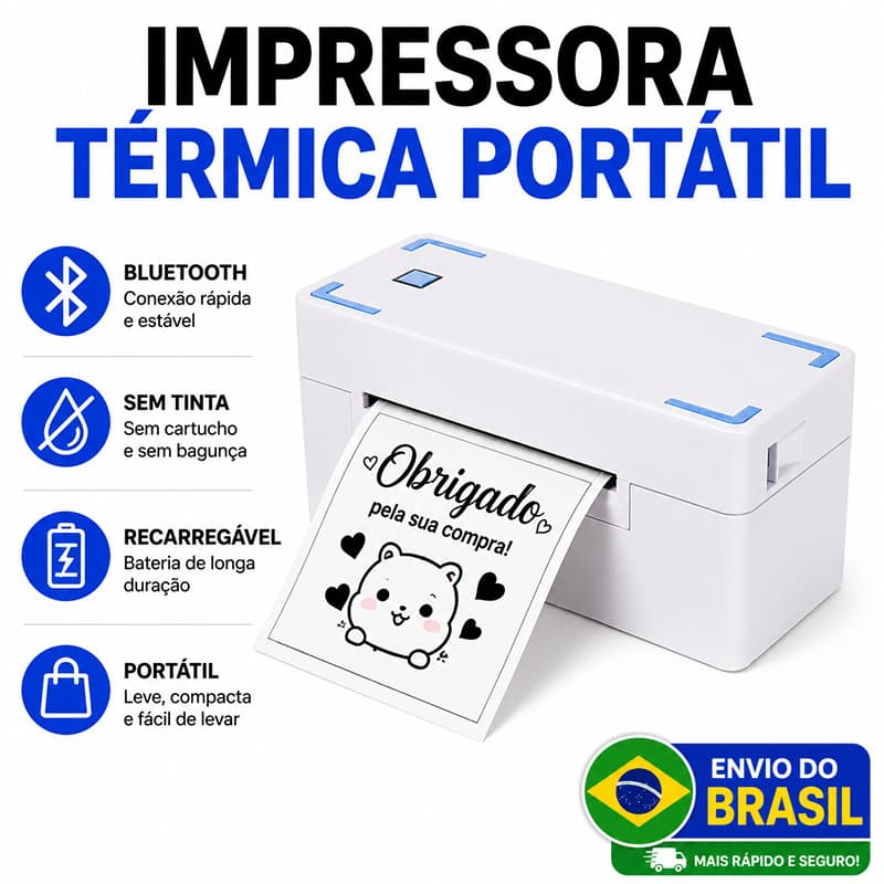 Impressora Térmica Portátil 203DPI Bluetooth USB Sem Tinta Para Etiquetas Fotos e Anotações