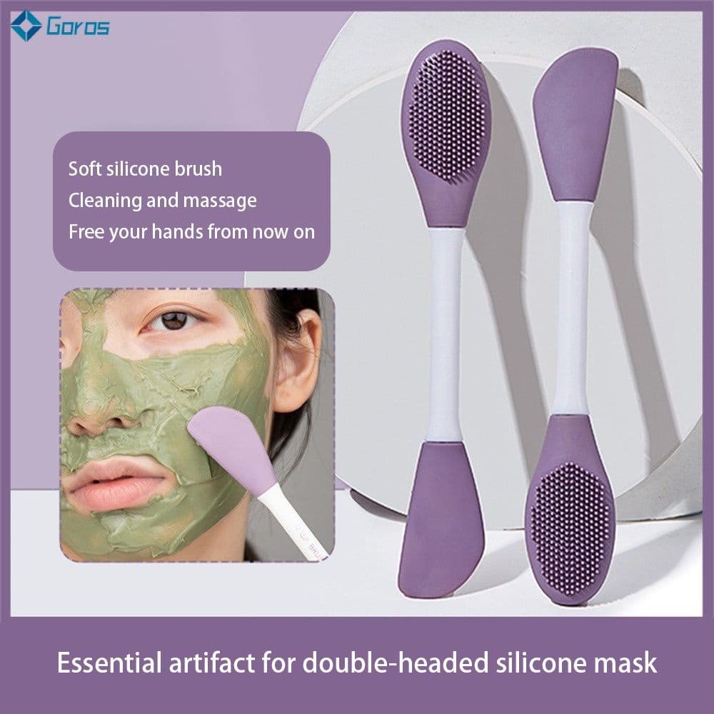 Pincel de máscara com cabeça dupla, fácil de usar, em gel de sílica, para cuidados faciais. Essencial para aplicar