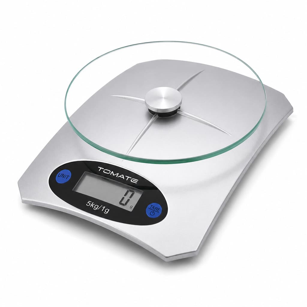 Balança Digital de Cozinha 5Kg x 1g Vidro Temperado LCD Função Tara g/kg/lb/oz