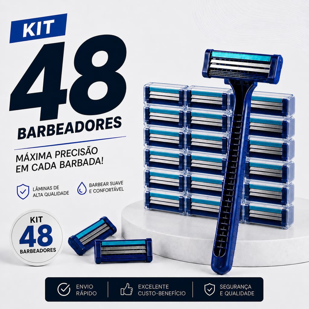 Kit 48 Barbeadores Descartáveis Masculino e Feminino com Fita Lubrificante Barbear -Transforme sua rotina com um produto