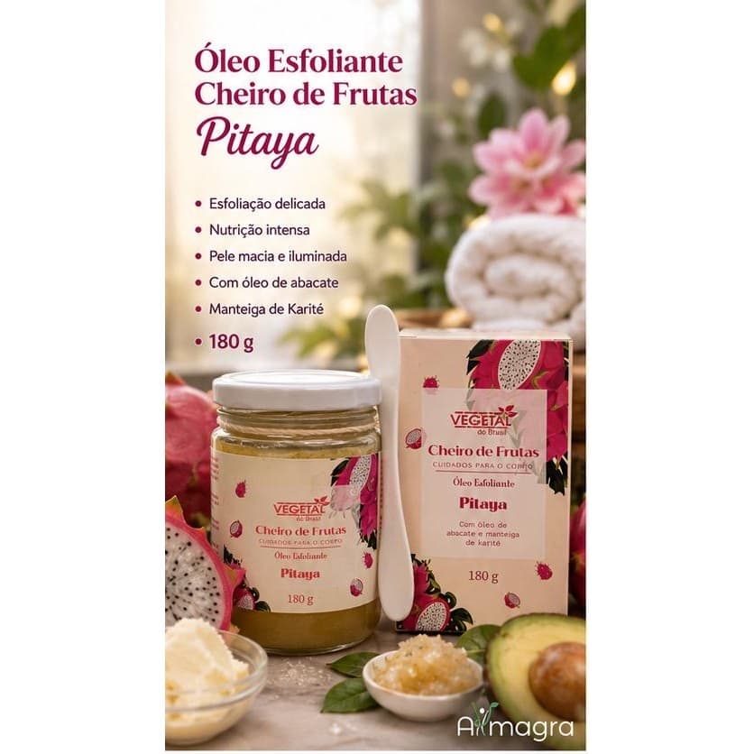 ÓLEO ESFOLIANTE CORPORAL PITAYA CHEIRO DE FRUTAS – VEGETAL DO BRASIL | ESFOLIAÇÃO SUAVE, HIDRATAÇÃO E PELE RADIANTE |180