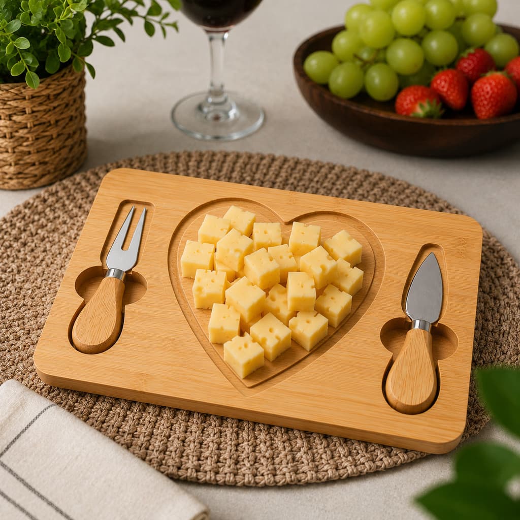 Kit Para Queijo Bambu 3 Peças Tábua Petisqueira Gourmet Presente Moderno Aperitivos Madeira Cozinha