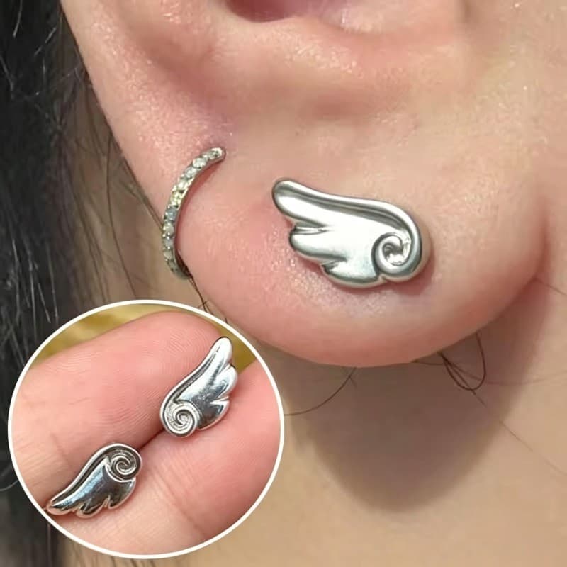 1/2 Pares De Brincos De Asas De Anjo Foscas Estilo Coreano-Prata-Joias Piercing De Mini-Para Mulheres Presente De Roupa