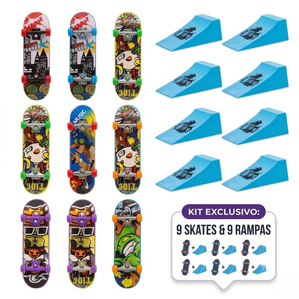 Kit 9 Skates De Dedo Com Mini Rampa e acessórios Radical