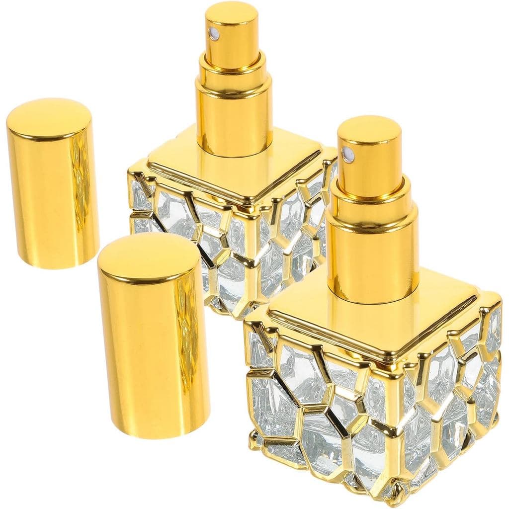 Frascos de Perfume de Vidro Recarregáveis de 10ml, 2 peças, Atomizadores de Viagem com Design Geométrico Eletroplaqueado