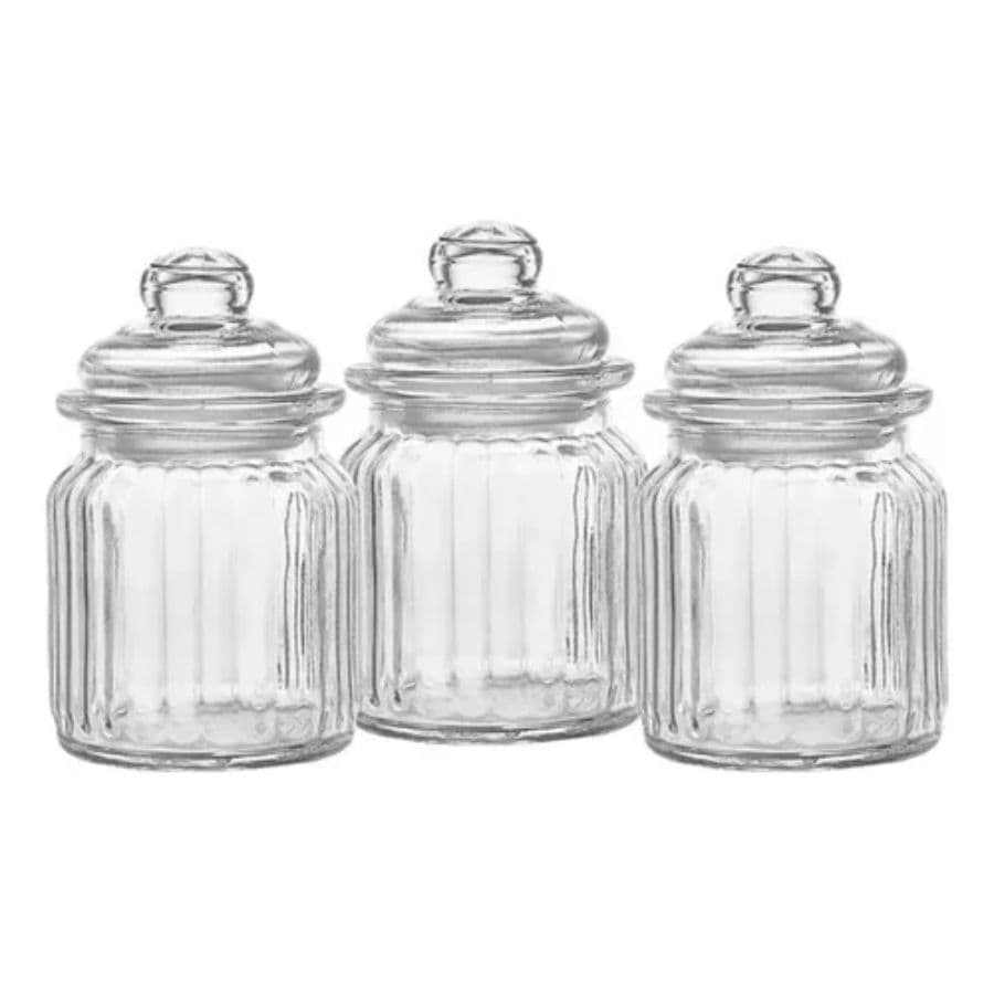 Conjunto 3 6 9 12 Potes Herméticos De Vidro Bomboniere Canelado 280ml