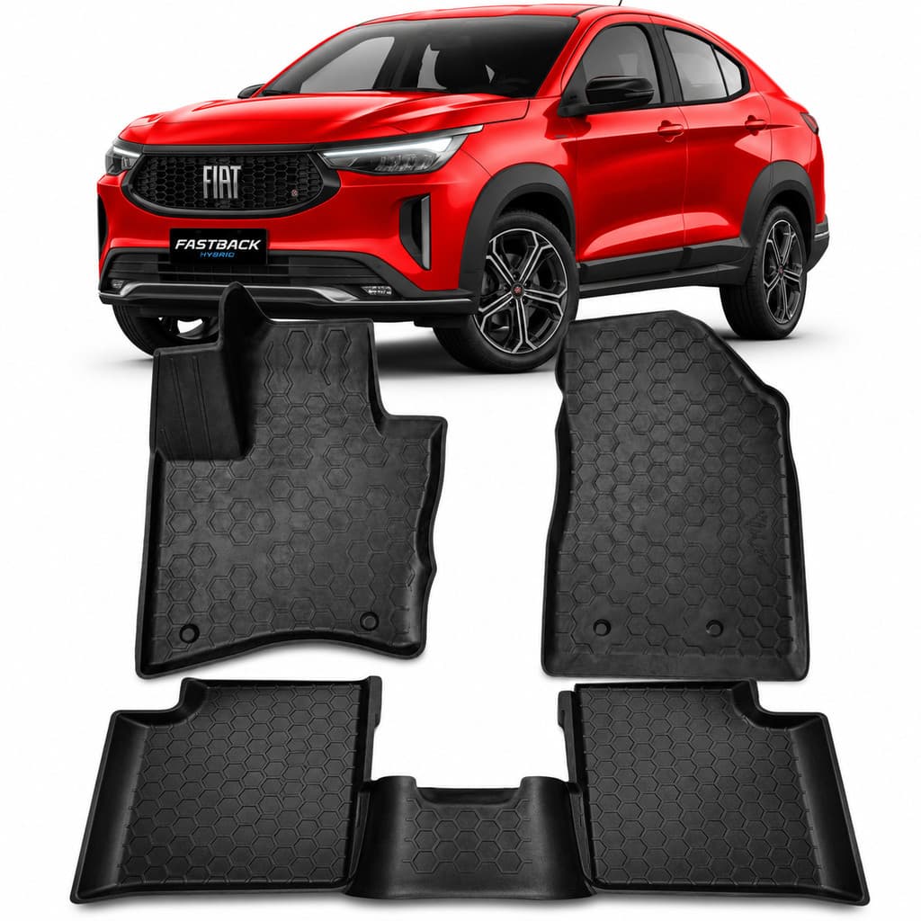 Jogo Tapete Tipo Bandeja Borda Alta TPE Emborrachado Fiat Fastback Híbrido 2024 Em Diante 5 Peças