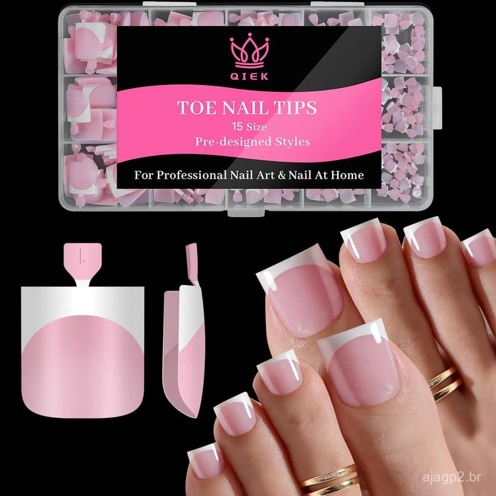 Unhas Postiças QIEKToeNailPressOns French Tip # effortlessbeauty, Unhas Postiças Pré-Desenhadas para Mulheres DIY, Exten