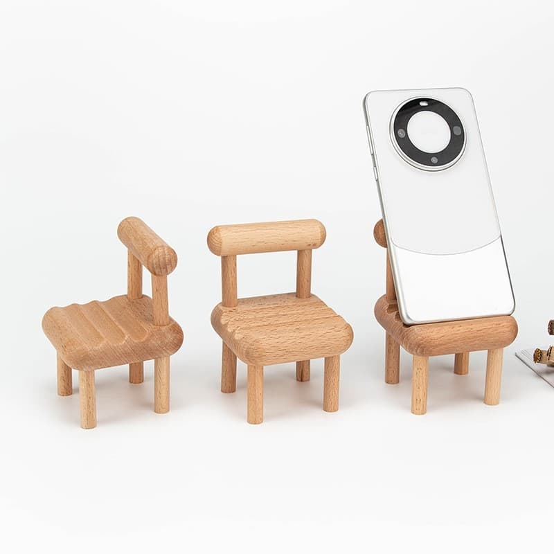 Cadeira pequena de madeira maciça, banco pequeno, suporte para celular, mesa fixa, pequenos ornamentos, suporte criativo