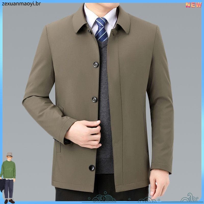 Casaco de algodão masculino de meia-idade lapela primavera outono estilo algodão botão topo pai usar jaqueta Casual de n