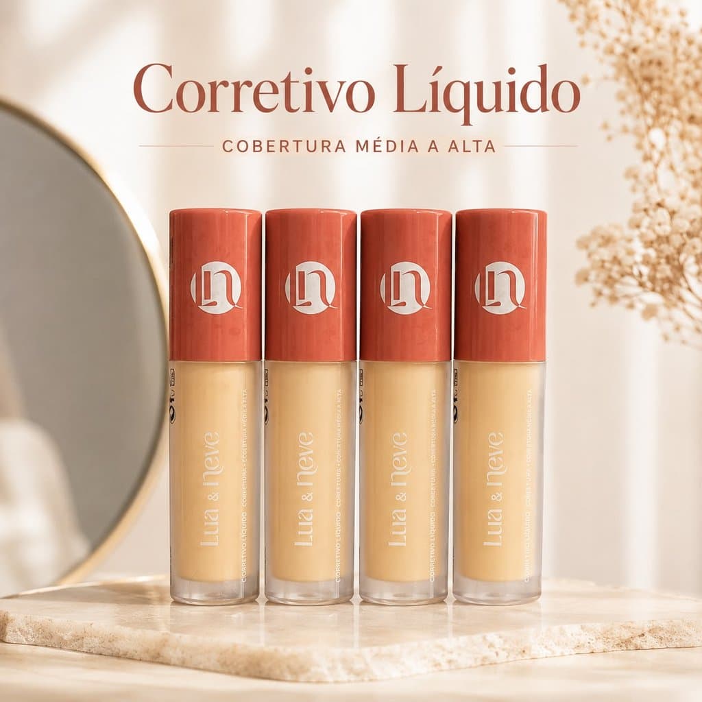 CORRETIVO Líquido Alta Cobertura Lua & Neve ROSE Cobertura Média a Alta Longa Duração Uniformiza a Pele