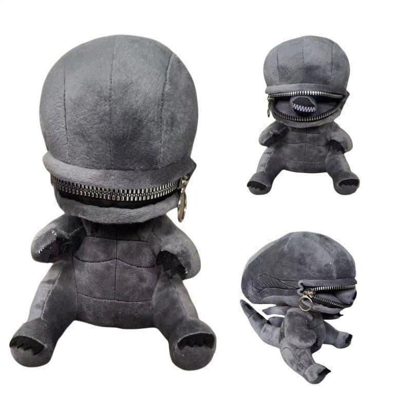 Pelúcia Alien Xenomorph com Boca Zíper Boneco Sentado Filme de Terror Decoração