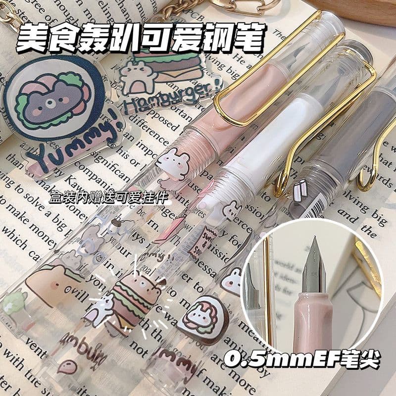 [Estoque pronto] Mu Yan Value Girl Heart Gourmet Pen Ink Sac Pen Substituível Recarga Postura Correta Caneta Pequena Fad