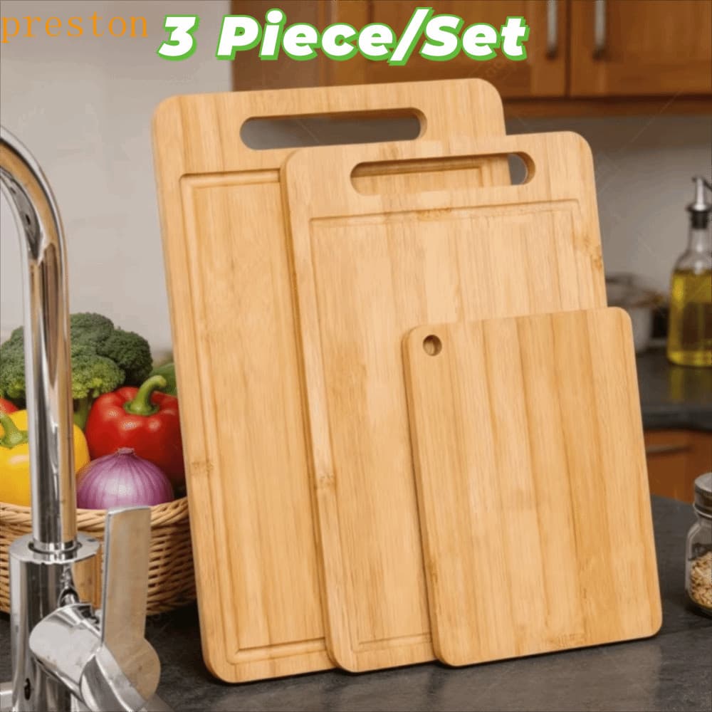 PRESTON 3 Pçs/SET Tábuas De Cortar Bambu , Tábua De Corte Retangular Dupla Face , Resistente A Rachaduras