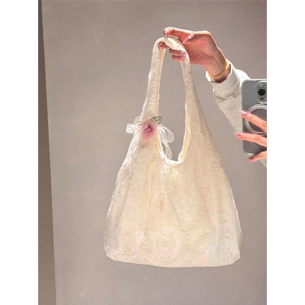Bolsa de lona de renda suave damasco ~ primavera verão novo estilo viagem estilo fada bolsa de ombro portátil grande cap