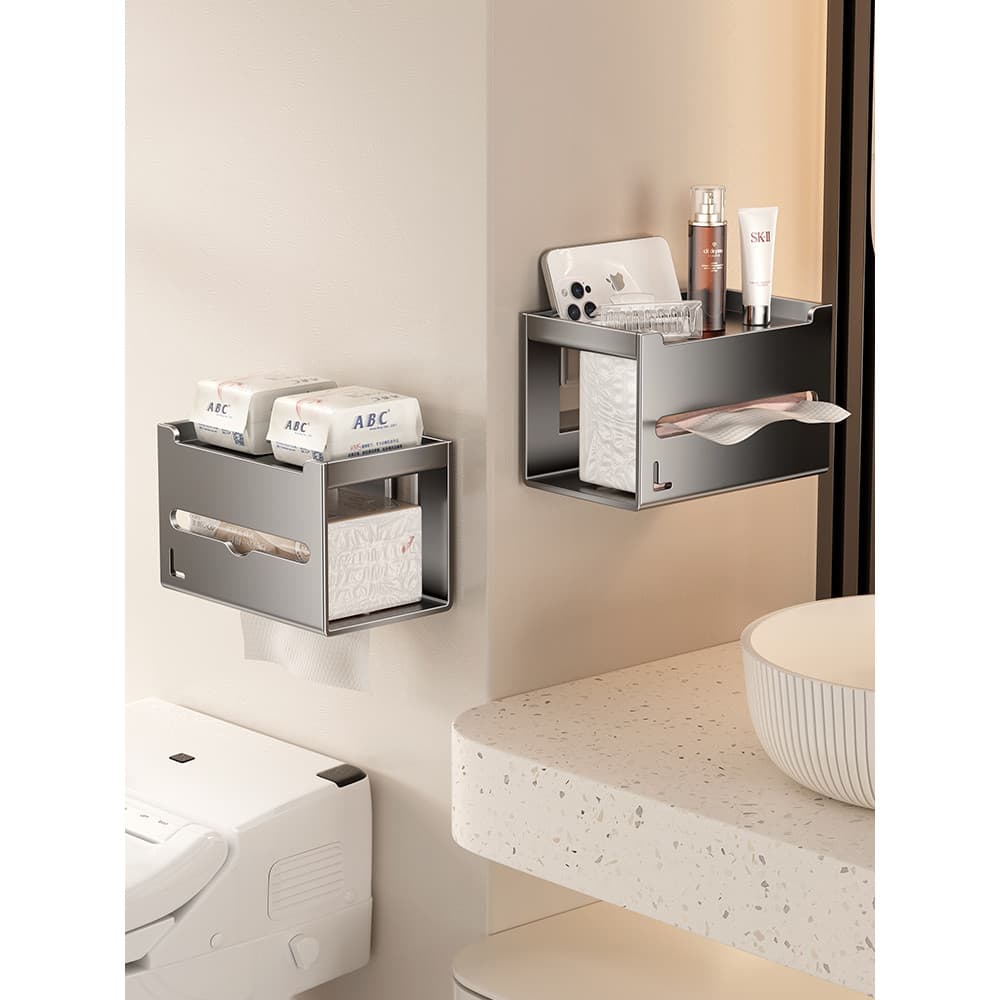 Novo estilo caixa de tecido higiênico fixado na parede sem perfuração Rack de papel higiênico caixa de papel higiênico r