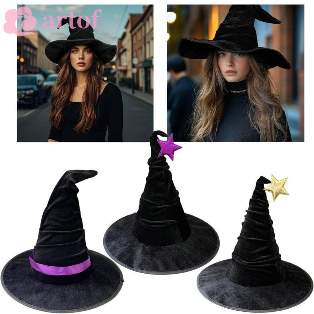 Boné De Feiticeiro ARTOF , Adereços De Festa , Estrela , Chapéu De Bruxa De Halloween , Acessórios De Cosplay De Veludo