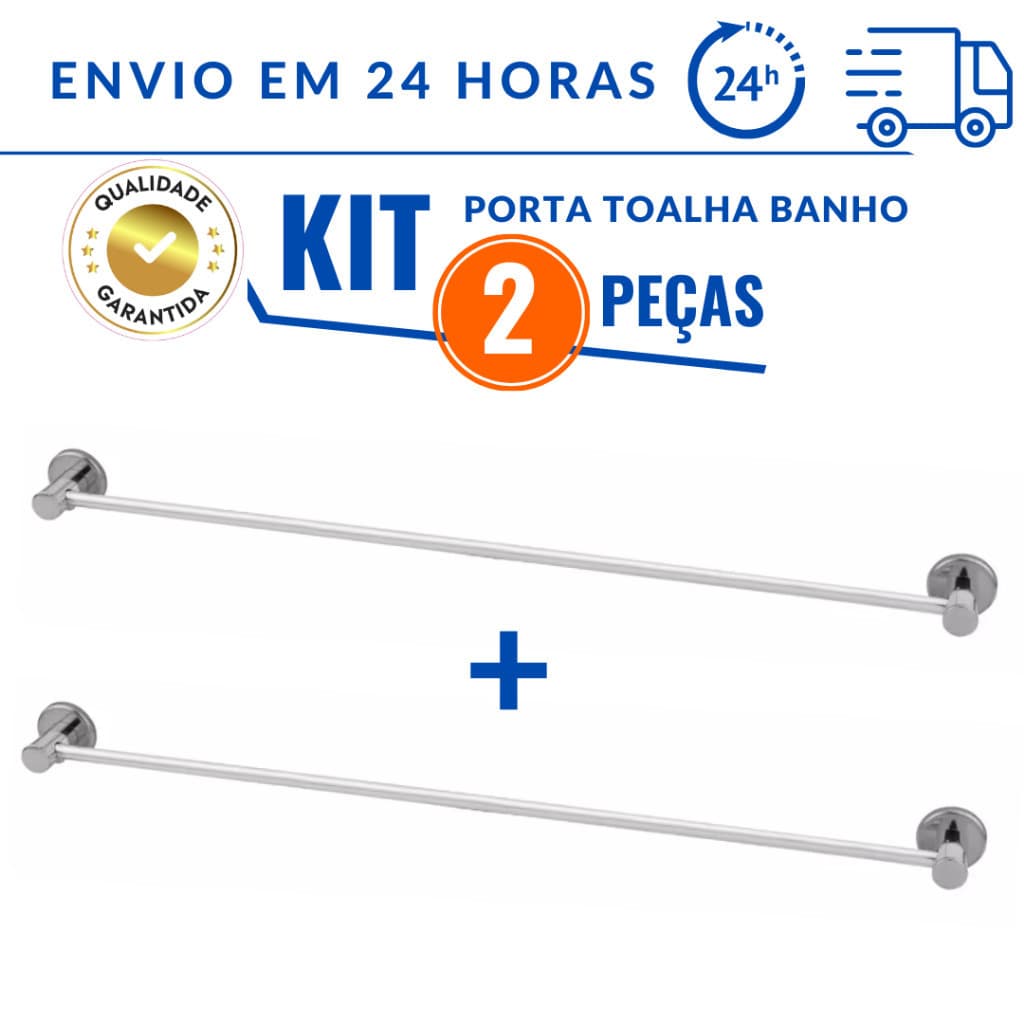 Kit 02 Porta Toalha Banho Toalheiro Reto Aço Inox ALUMINIO Para Banheiro Stander 45 cm