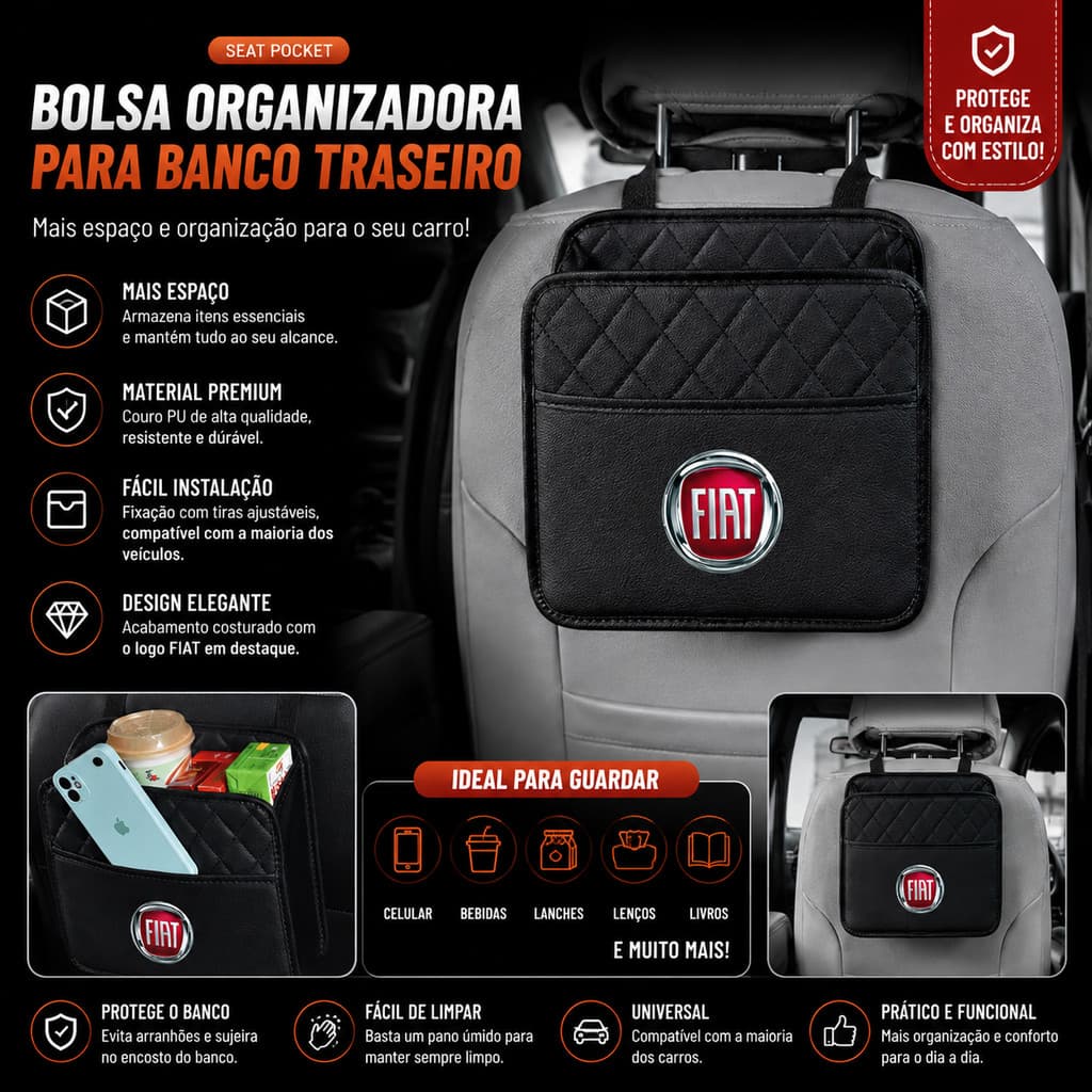 Bolsa Organizadora De Armazenamento Traseiro De Assento De Carro Para Fiat 500 Panda Tipo Punto Bravo Mobi Uno Palio Sie