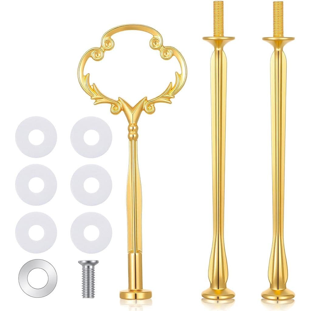 Bandeja de servir frutas e sobremesas de 3 níveis dourada com alça, suporte para bolo, suporte de metal para bolo, kit d