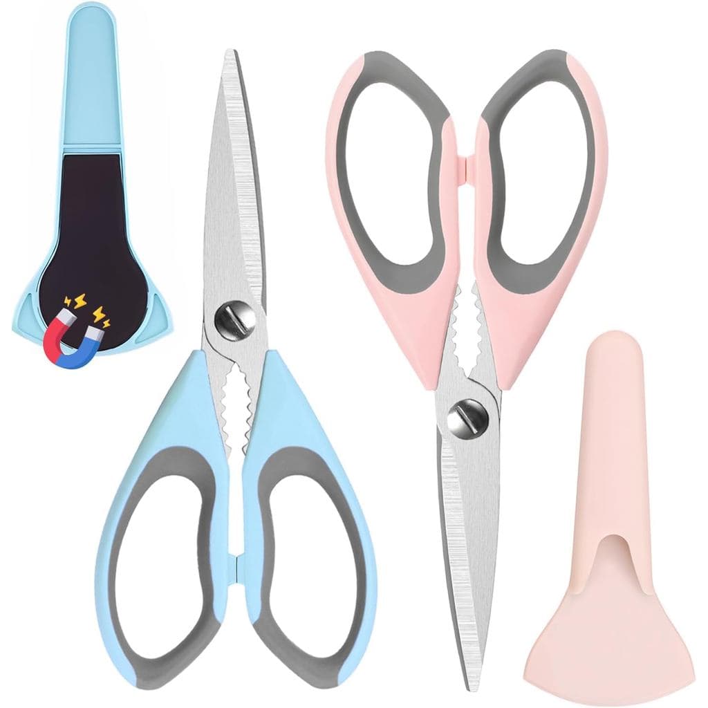 Conjunto de 2 Tesouras de Cozinha de Alta Resistência com Suporte Magnético, Tesouras Laváveis em Lava-louças para Churr