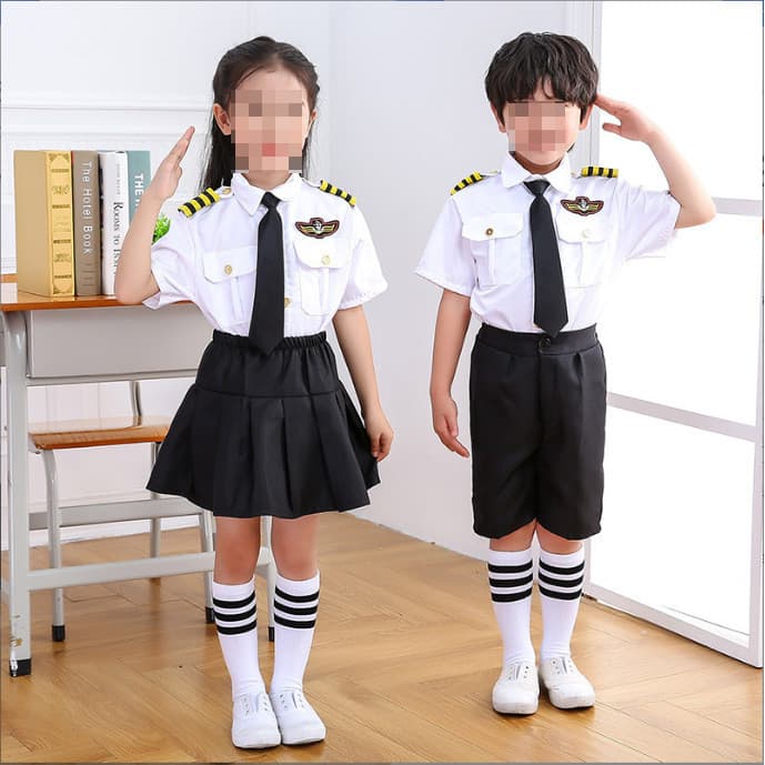 Traje de desempenho infantil aeromoça da força aérea capitão uniforme meninos meninas estudantes da escola primária tern