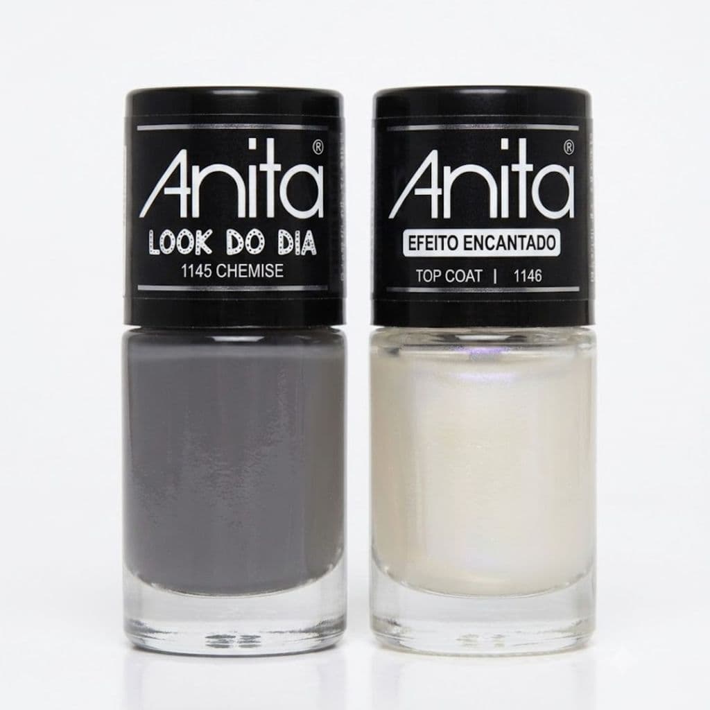 Kit 2 Esmaltes Anita Cinza Chemise Top Coat Efeito Encantado