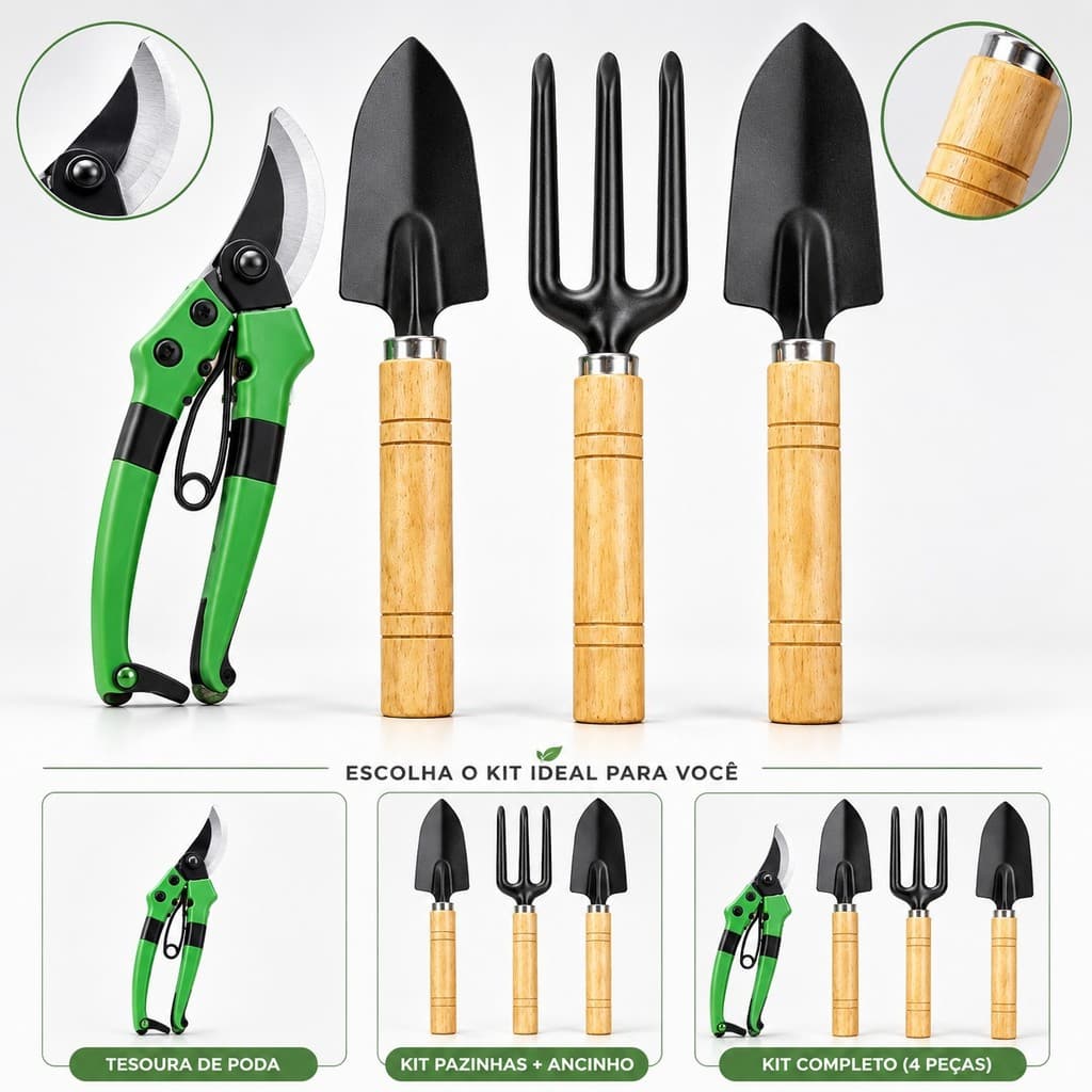 Kit Jardinagem Tesoura De Poda Pá Ancinho Ferramentas Para Plantas Flores Vasos Horta Jardim